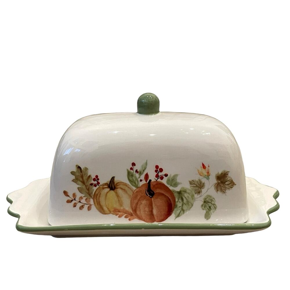 Potter's Studio Thanksgiving Fall Pumpkin Covered Butter Dish New